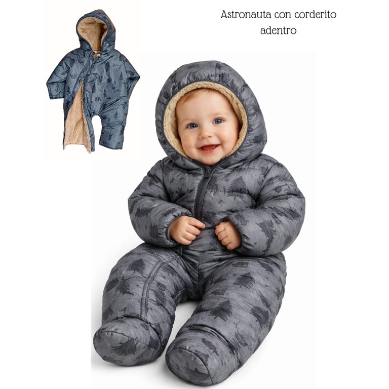 Astronauta enterito con corderito adentro, estampa: Osos/arboles. Con piecito talles 1/2  Sin piecito talles 3/4.  Labendel