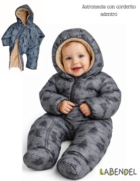 Astronauta enterito con corderito adentro, estampa: Osos/arboles. Con piecito talles 1/2 Sin piecito talles 3/4. Labendel