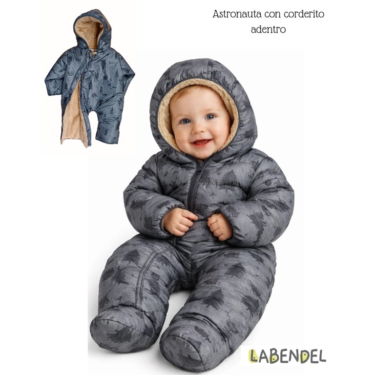 Astronauta enterito con corderito adentro, estampa: Osos/arboles. Con piecito talles 1/2  Sin piecito talles 3/4.  Labendel
