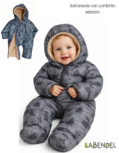 Astronauta UNISEX enterito con corderito adentro, estampa: Osos/arboles. Con piecito talles 1/2  Sin piecito talles 3/4.  Labendel