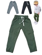 PANTALON JOGGER CARGO RUSTICO BEBE CON CORDON EN CINTURA REGULABLE. COLORES: NEGRO-MILITAR-GRIS OSCURO. LABENDEL