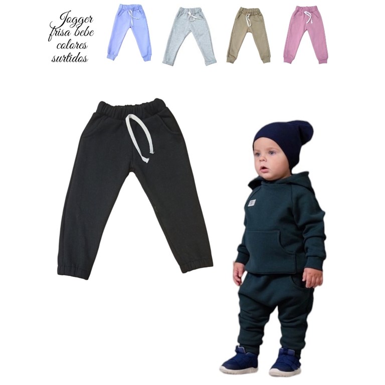 PANTALON JOGGER FRISA PREMIUM PARA BEBE Y BEBA, CON PUÑO ELASTICO CON BOLSILLOS Y CORDON EN CINTURA . COLORES: BEIGE OSCURO-ROSA OSCURO-NEGRO-GRIS OSCURO-GRIS MELANGE-AZUL-LILA. LABENDEL