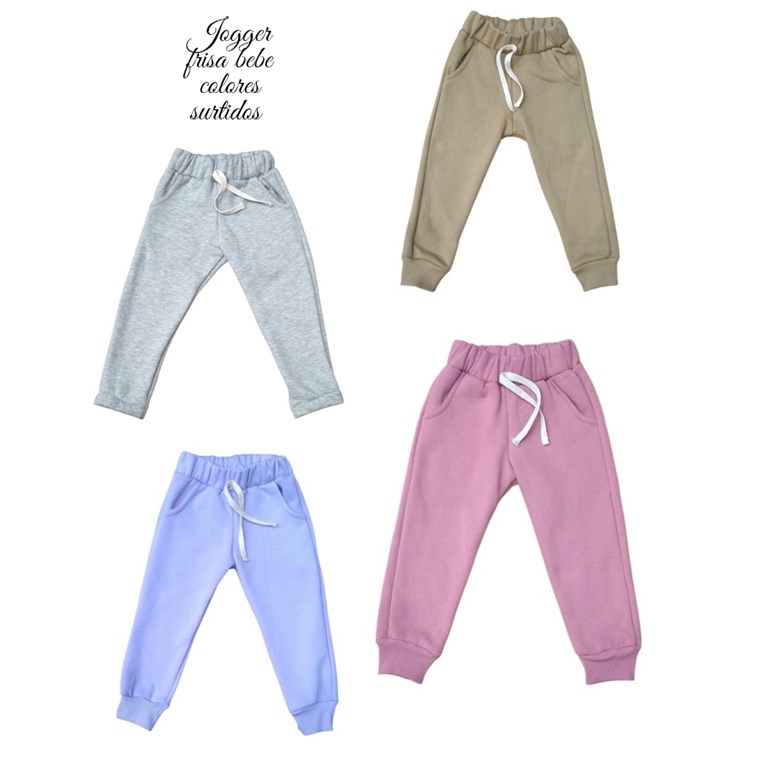 PANTALON JOGGER FRISA PREMIUM PARA BEBE Y BEBA, CON PUÑO ELASTICO CON BOLSILLOS Y CORDON EN CINTURA . COLORES: BEIGE OSCURO-ROSA OSCURO-NEGRO-GRIS OSCURO-GRIS MELANGE-AZUL-LILA. LABENDEL