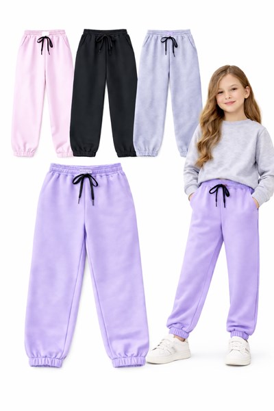 Pantalon frisa premium clasico nena con puño. Colores: negro, lila,gris claro,rosa, jaspeado.  Labendel