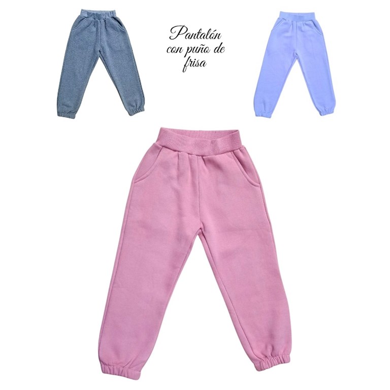 Pantalon frisa premium clasico nena con puño. Colores: negro, lila,gris claro,rosa, jaspeado. Labendel