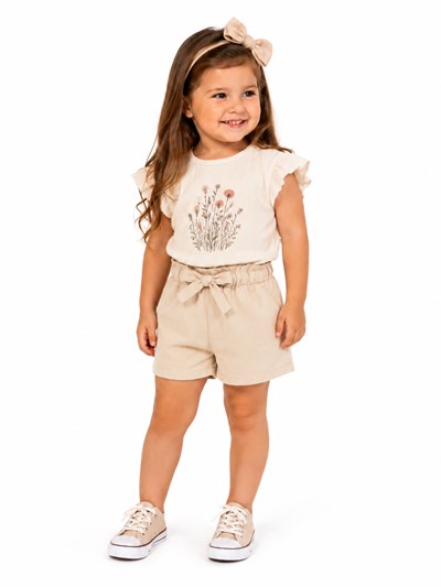 Short tusor COLOR BEIGE con cinto de beba. Labendel