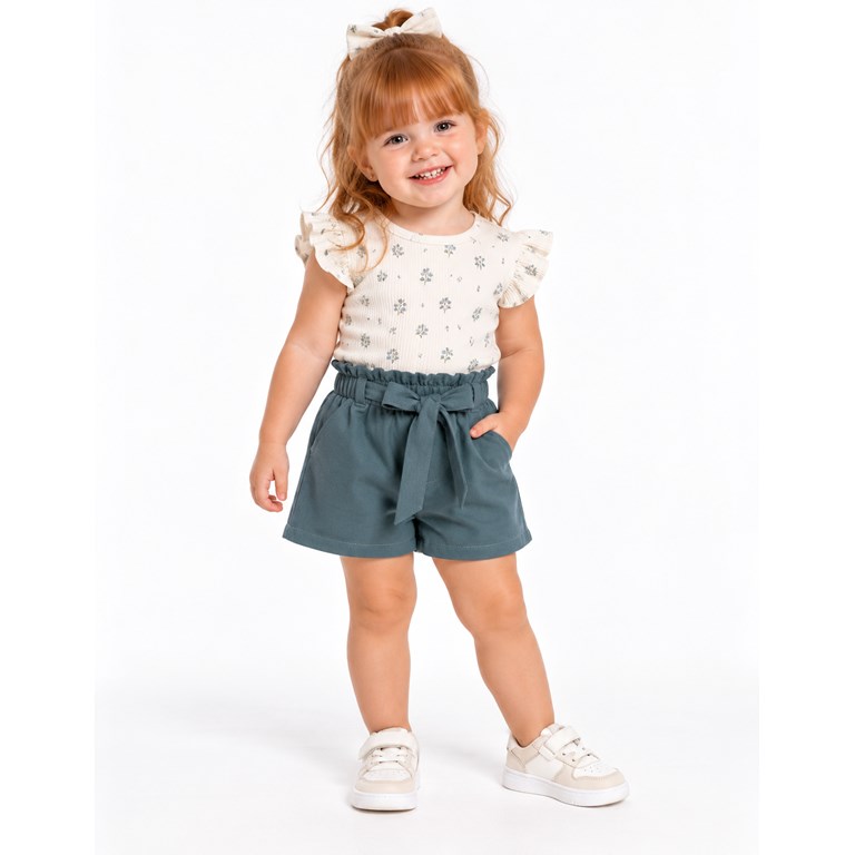Short tusor COLOR PETROLEO con cinto de beba. Labendel