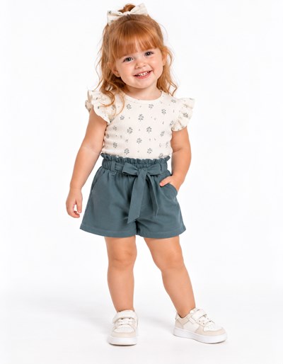 Short tusor COLOR PETROLEO con cinto de beba. Labendel