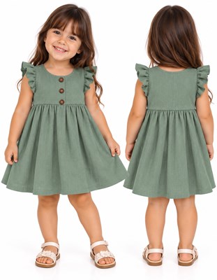 Vestido tusor beba COLOR OLIVA con frunce cintura y colados en manga. Labendel