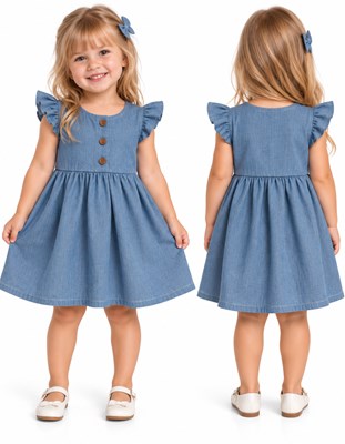 Vestido tusor beba COLOR JEAN con frunce cintura y colados en manga. Labendel