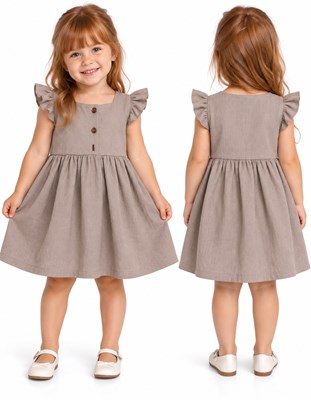 Vestido tusor beba COLOR TOSTADO con frunce cintura y colados en manga. Labendel