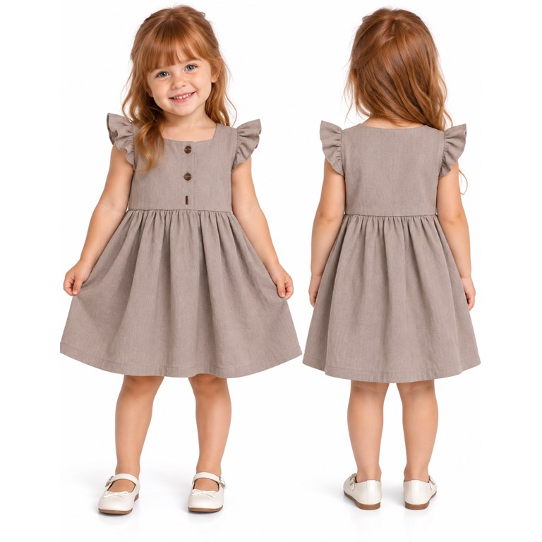 Vestido tusor beba COLOR TOSTADO con frunce cintura y colados en manga. Labendel