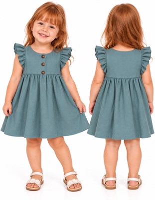 Vestido tusor beba COLOR PETROLEO con frunce cintura y colados en manga. Labendel