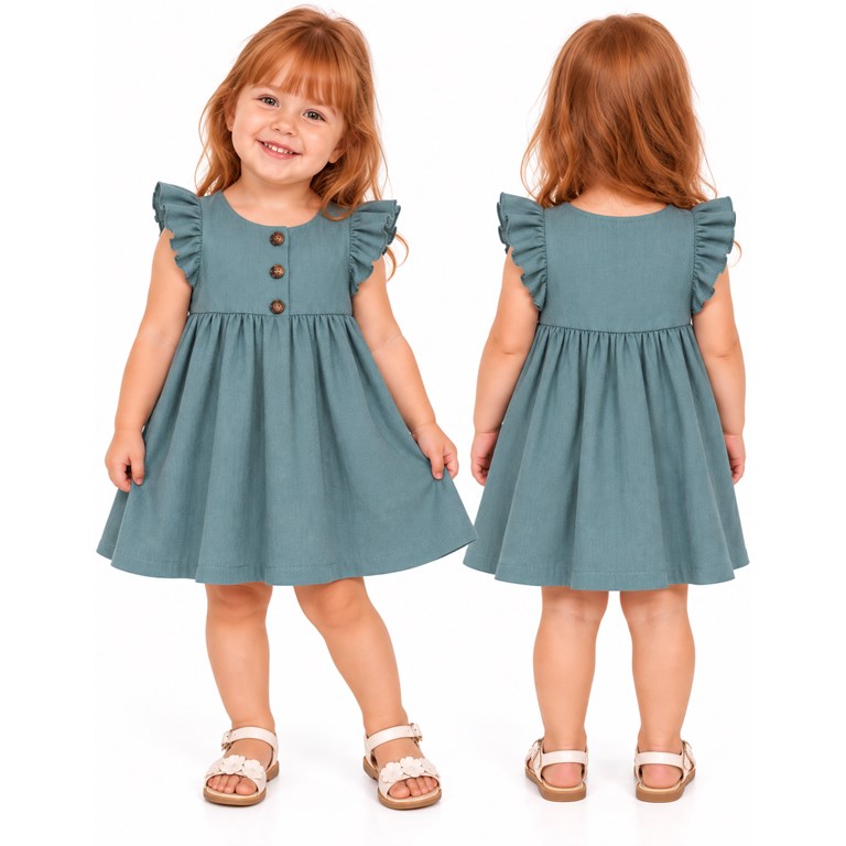 Vestido tusor beba COLOR PETROLEO con frunce cintura y colados en manga. Labendel