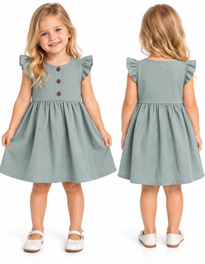 Vestido tusor beba COLOR PETROLEO con frunce cintura y colados en manga. Labendel