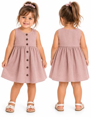 Vestido tusor beba COLOR ROSA BB sin mangas y botones. Labendel