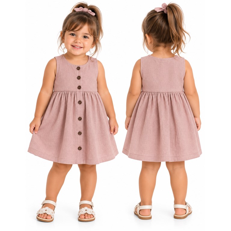 Vestido tusor beba COLOR ROSA BB sin mangas y botones. Labendel