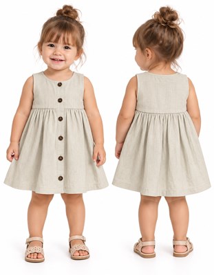 Vestido tusor beba COLOR BEIGE sin mangas y botones. Labendel