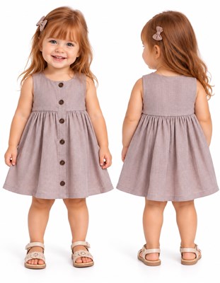 Vestido tusor beba COLOR TOSTADO sin mangas y botones. Labendel