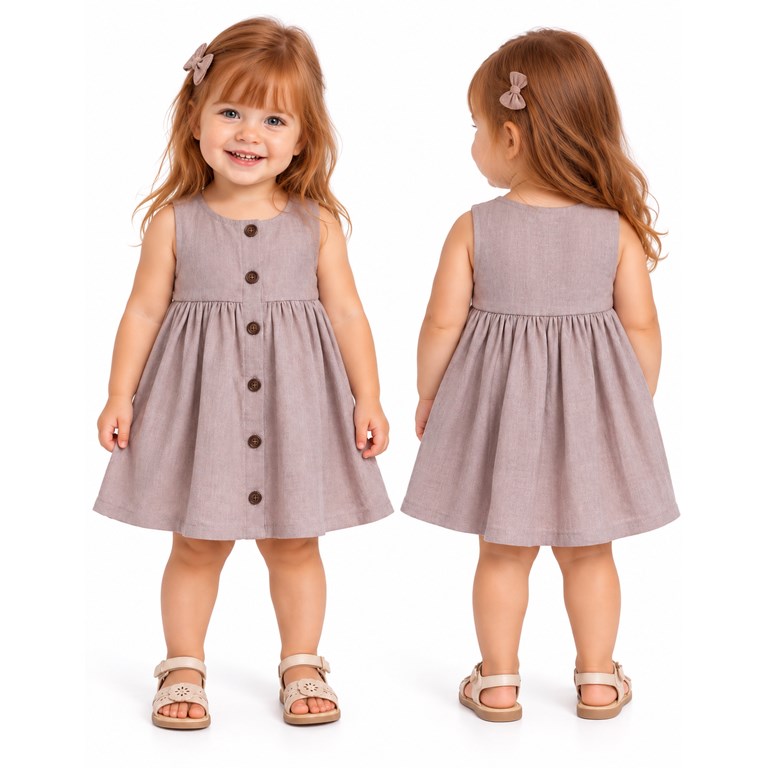 Vestido tusor beba COLOR TOSTADO sin mangas y botones. Labendel