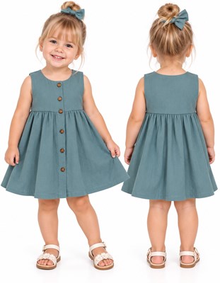 Vestido tusor beba COLOR PETROLEO sin mangas y botones. Labendel