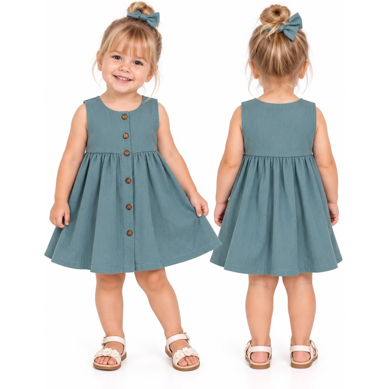 Vestido tusor beba COLOR PETROLEO sin mangas y botones. Labendel