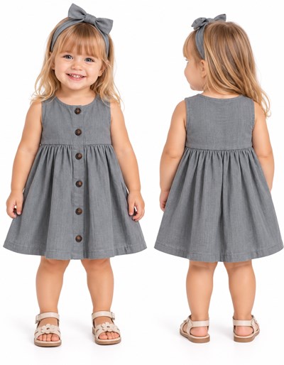 Vestido tusor beba COLOR PETROLEO sin mangas y botones. Labendel