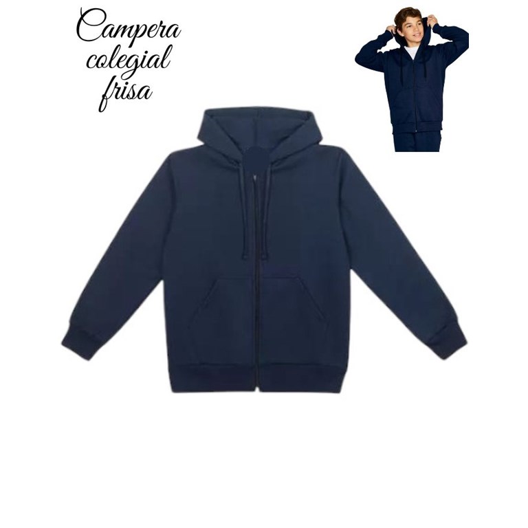 CAMPERA 'FRISA PREMIUM' AZUL COLEGIAL CON CAPUCHA Y BOLSILLOS. LABENDEL