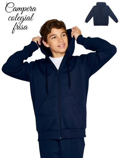 CAMPERA 'FRISA PREMIUM' AZUL COLEGIAL CON CAPUCHA Y BOLSILLOS. LABENDEL