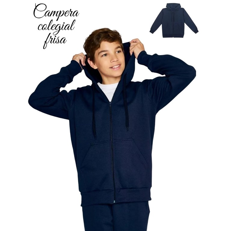 CAMPERA 'FRISA PREMIUM' AZUL COLEGIAL CON CAPUCHA Y BOLSILLOS. LABENDEL