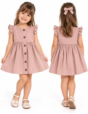 Vestido tusor beba COLOR ROSA BB manga corta con volados y botones . Labendel