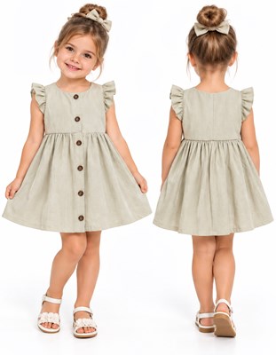 Vestido tusor beba COLOR BEIGE manga corta con volados y botones . Labendel