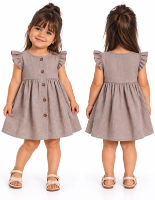 Vestido tusor beba COLOR TOSTADO manga corta con volados y botones . Labendel