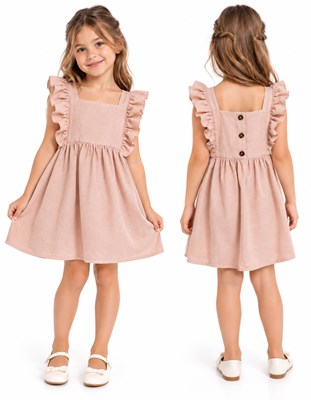 Vestido COLOR ROSA BB DE NIÑA tusor premium con volados en pechera y ruedo. Labendel