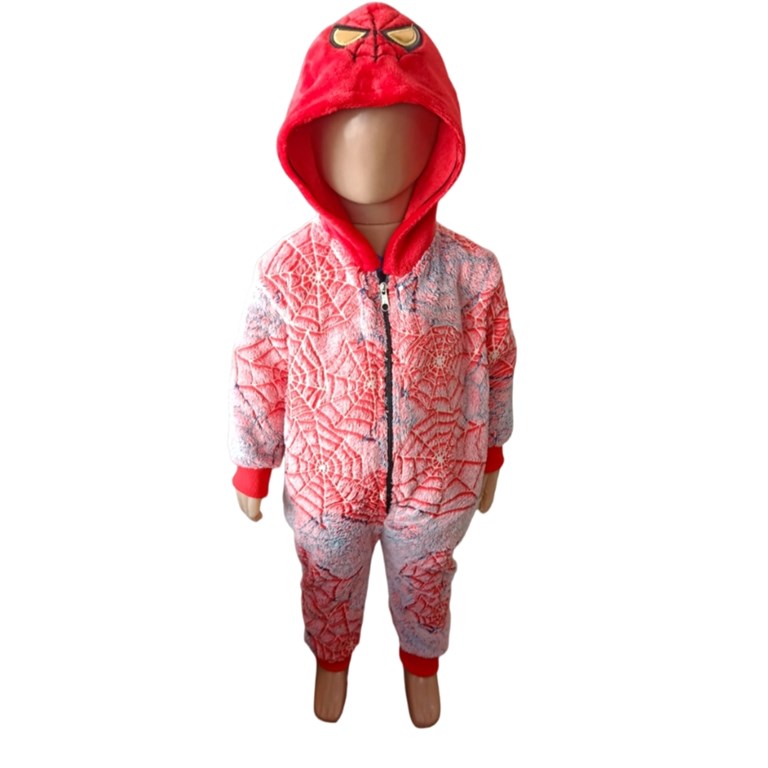ENTERITO SPIDERMAN ESTAMPADOTELAS DE ARAÑA LUMINOSO KIGRUMIS CON CAPUCHA FORRADA PIJAMA ENTERITO MAMELUCO DISFRAZ. (TALLES 3=12 4=18 5=24 6=36) LABENDEL