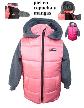 CAMPERA PARA BEBA ABRIGO CON PIEL ADENTRO CAPUCHA Y MANGAS COMBINADAS LABENDEL