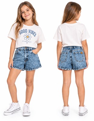 Short jean lavado con strass nena con elastico en cintura. Labendel