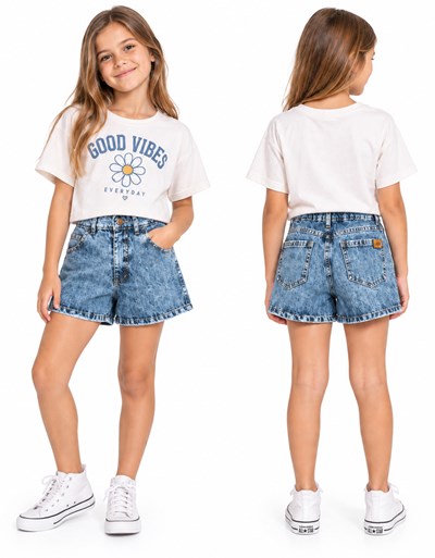 Short jean lavado con strass nena con elastico en cintura. Labendel