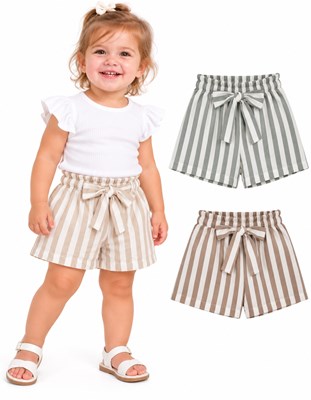 Short beba lino rayado con moño cintura. Labendel