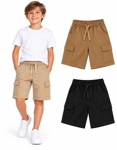 Bermuda baggy gabardina cargo con cordon ajustable en cintura. Colores: negro - camel - Beige. Labendel