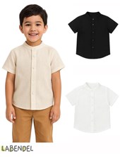 CAMISA LINO MANGA CORTA CUELLO MAO FIESTA. COLORES: BLANCO-NATURAL-NEGRO. LABENDEL