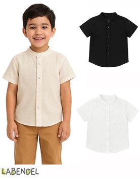 CAMISA LINO MANGA CORTA CUELLO MAO FIESTA. COLORES: BLANCO-NATURAL-NEGRO. LABENDEL
