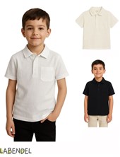 CHOMBA LINO MANGA CORTA CUELLO MAO. COLORES: BLANCO-NATURAL-NEGRO. LABENDEL