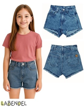 Short jean azul degrade deflecado nena. Labendel