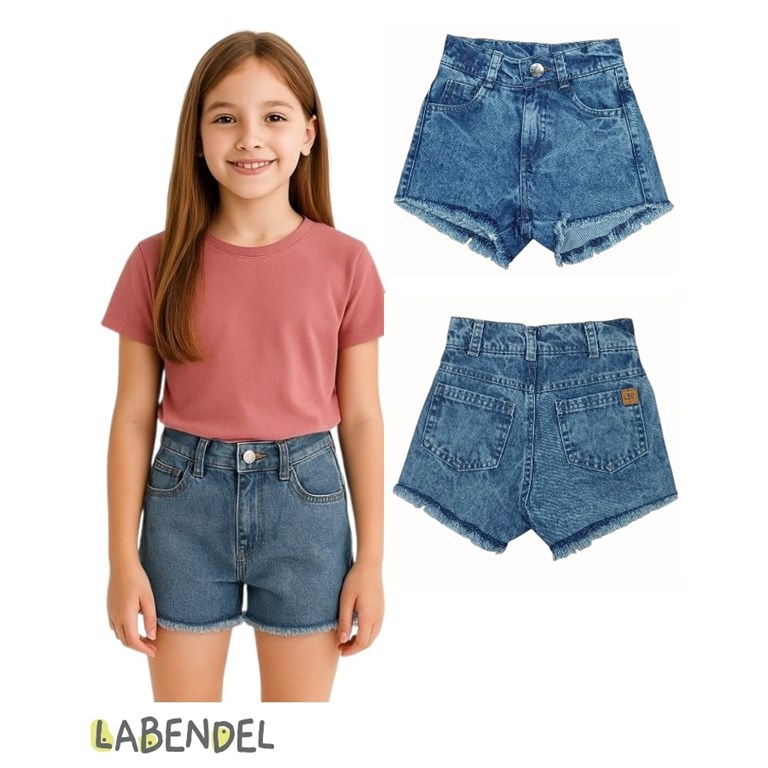 Short jean azul degrade deflecado nena. Labendel