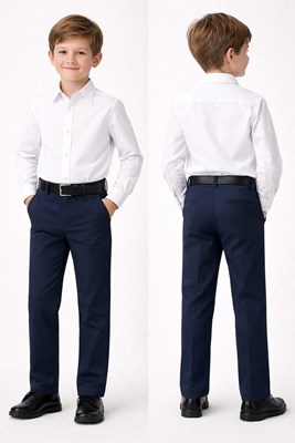 PANTALON AZUL CORTE CHINO PARA NIÑOS GABARDINA ELASTIZADA LABENDEL