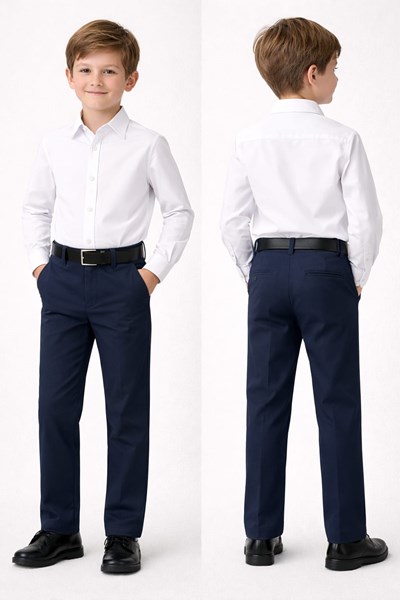 PANTALON AZUL CORTE CHINO PARA NIÑOS GABARDINA ELASTIZADA LABENDEL