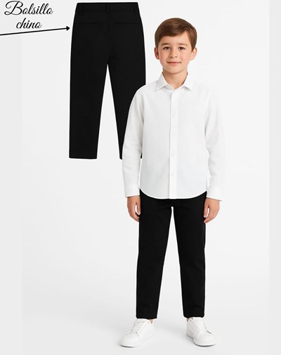 PROMO! (SUPER ELASTIZADO) PANTALON NEGRO CORTE CHINO PARA NIÑO GABARDINA LABENDEL