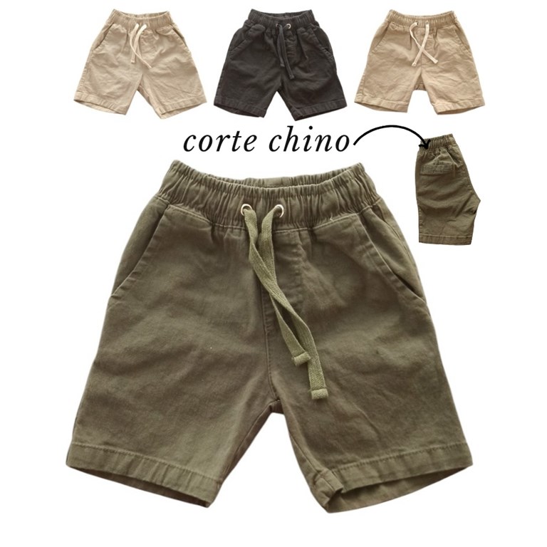 BERMUDA CHINA DE GABARDINA ELASTIZADA PARA NIÑO CON CORDON AJUSTABLE. COLORES: NEGRO - NATURAL - MOSTAZA - VERDE MILITAR. LABENDEL