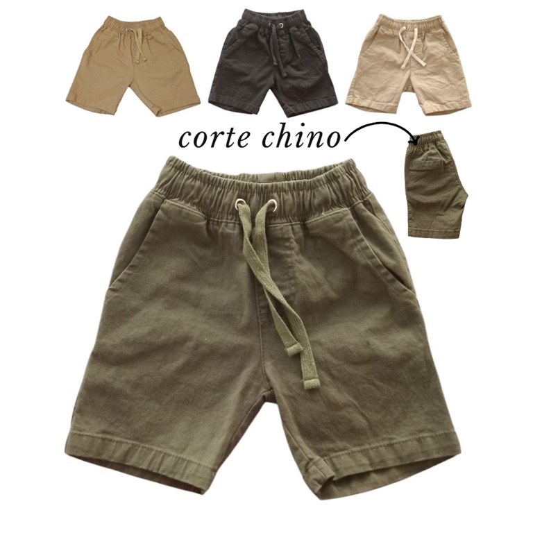 BERMUDA CHINA DE GABARDINA ELASTIZADA PARA NIÑO CON CORDON AJUSTABLE. COLORES: NEGRO - NATURAL - MOSTAZA - VERDE MILITAR. LABENDEL